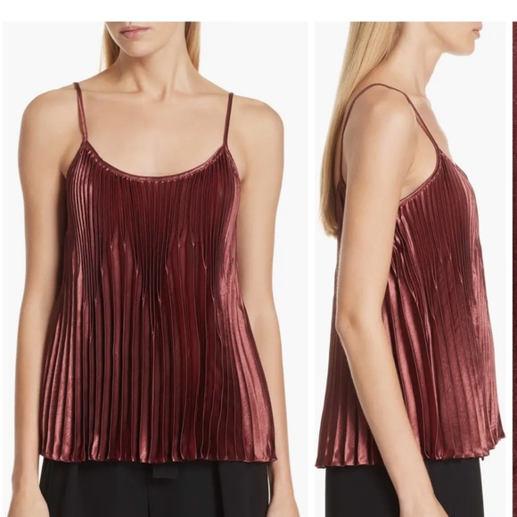 XS - Vince Anise Red Chevron Pleated Satin Tank - Picture 5 of 6